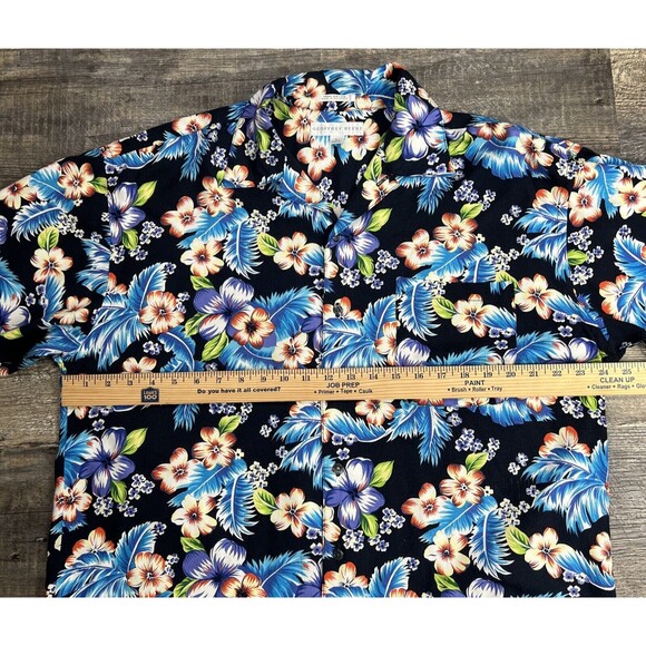 Geoffrey Beene Hawaiian Shirt Mens L Aloha Blue Tropical Floral Top Button - Picture 10 of 11